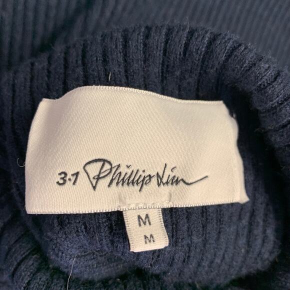 3.1 PHILLIP LIM Size M Navy Wool Blend Ribbed Pullover - Picture 4 of 5
